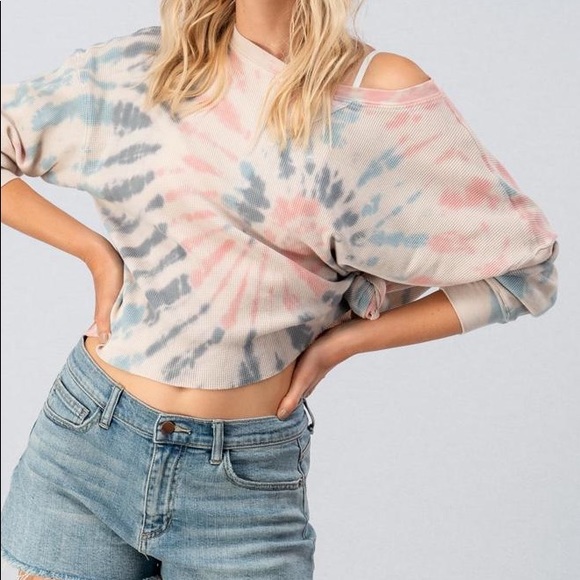 Last 1️⃣ Splatter Tie Dye Waffle Knit Top - Picture 3 of 7